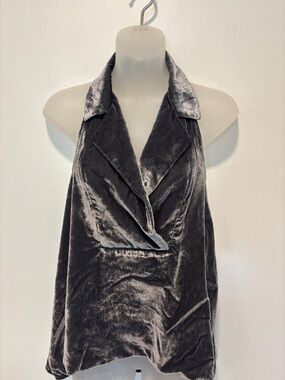 ANTHROPOLOGIE Charcoal Gray Velvet Halter Top XS